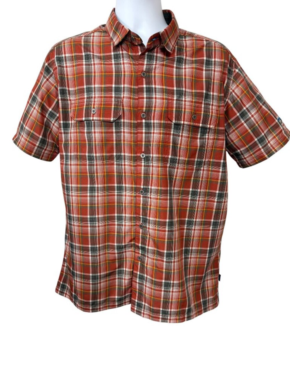Kuhl Men's Plaid Button Up Shirt Large Red Orange Short Sleeve